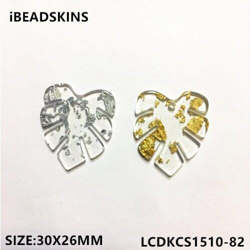 New arrival! 30x26mm 100pcs/lot Acrylic built-in silver foil effect feather-shape charms for earring/Jewelry DIY making