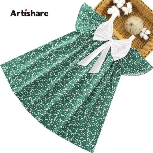 Dresses For Girls Big Bow Party Dress For Kids Girl Floral Pattern Children Dresses Summer Childrens Costumes For Girls