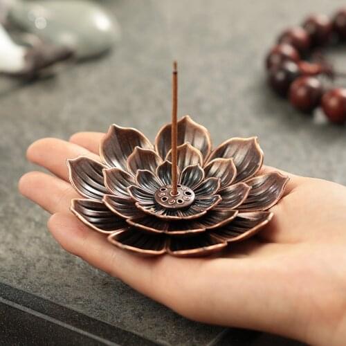 1 Alloy Incense Burner Stick Holder Buddhism Lotus Line Incense plate Sandalwood Coil Base Temples Yoga Studios Home Decoration