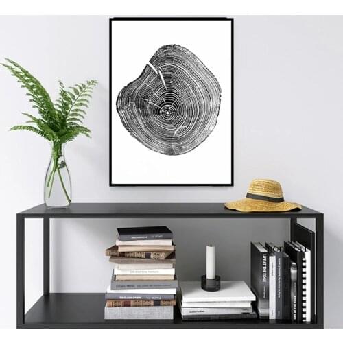 Tree Annual Rings Abstract Line Posters Black and White Canvas Paintings and Prints Wall Art Pictures for Living Room Home Decor