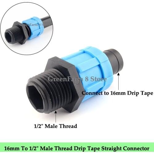 2~50pcs 16mm To 1/2" Male Thread Drip Tape Straight Connector Micro Irrigation Drip Tape Greenhouse Watering Hose Fittings Joint