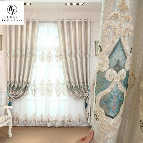 Luxury European Style Embroidered Curtains for Living Dining Room Bedroom Floor-to-ceiling Windows Curtains