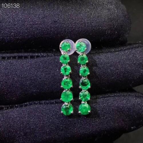 Fashion Lovely long fruit S925 silver natural green emerald gem drop earrings natural gemstone women birthday party gift jewelry