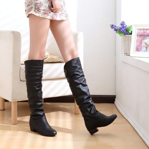 Autumn Winter boots women warm knee high boots round toe down fur ladies fashion thigh snow boots shoes waterproof botas large