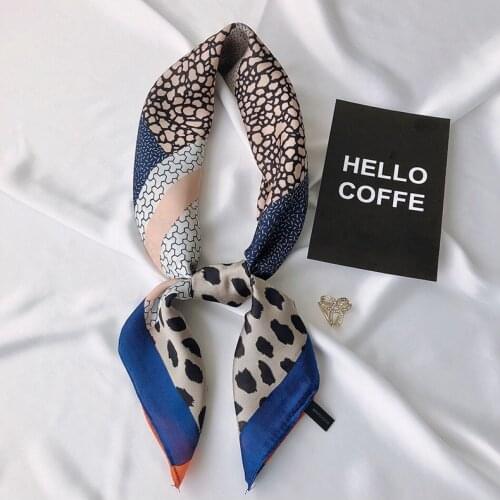 70*70cm Leopard Patchwork Casual Silk Polyester Hair Scarf for Women Multifunction Suqare Head Scarves Neck Decoration 2021 New