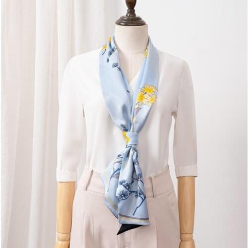 100% Real Silk Twillon Scarf Women Foulard Femme Neckerchief Twill Silk Scarf Echarpe Printed Headband Scarves Luxury Bufanda