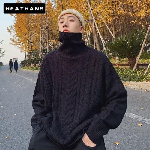 Mens Turtleneck Sweater Japan Style Autumn Winter Solid Color Male Long Sleeve Sweater Harajuku Hipster Casual Men Pullovers