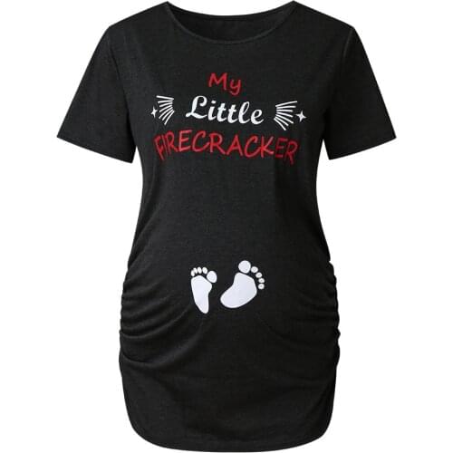 TELOTUNY Womens pregnant women short-sleeved cartoon print small ankle shirt T-shirt pregnant women clothes high pregnancy