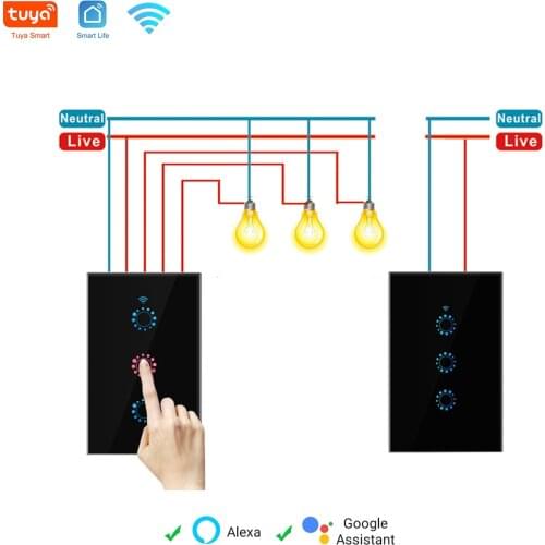 Tuya WiFi Smart Switch 2-Way Touch Wall Panel for Smart Home Automation APP Remote Control US/AU Work with Alexa Google Home