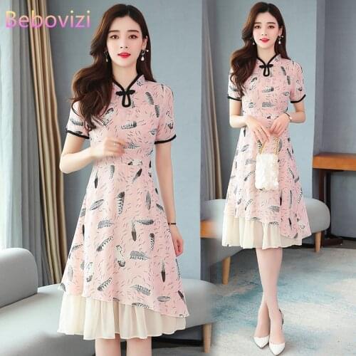 Plus Size M-4XL 2021 Chiffon Slim Elegant Fashion Modern Cheongsam Dress Women Short Sleeve Qipao Traditional Chinese Clothes