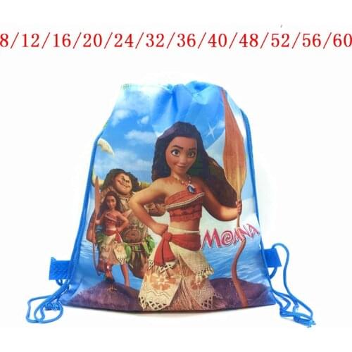 6Pcs/60Pcs High-Quality Disney Moana Princess Drawstring Bags Kids Travel Pouch Storage Clothes Shoes Gift Bags School Backpack