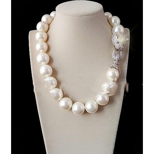 18/20mm white/black big size South Sea Shell Pearl Necklace 45CM +leopard hook Wholesale for women xmas gift