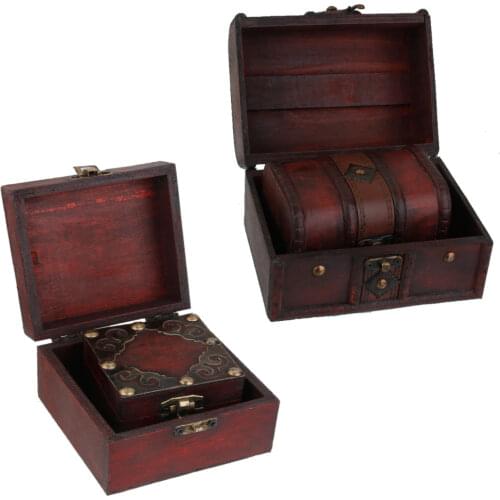 2Pcs Vintage Wooden Lock Jewelry Necklace Bracelet Storage Box Container Holder