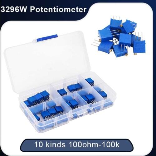 50pcs 3296W Potentiometer Adjustable Resistance Package Box 100ohm-100K 10 Kinds of Each 5 Component Package