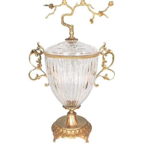 Pure copper with crystal vase fruit plate European American French small luxury small fresh candy box home Glass bottle decor