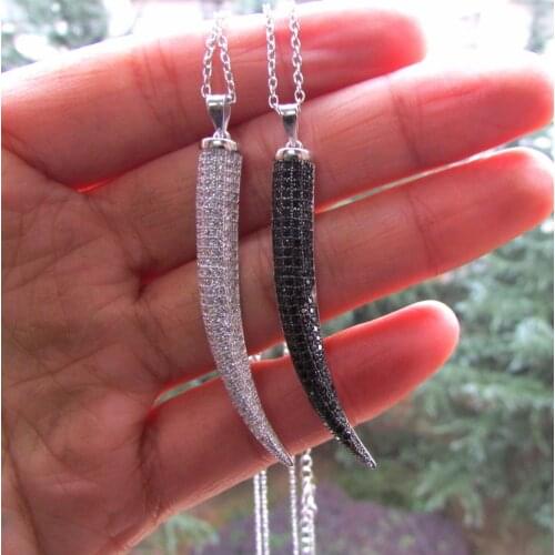 Micro pave cz long horn pendant necklace 925 sterling silver high quality sparking bling iced cz jewelry