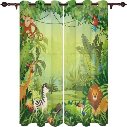 Jungle Monkey Lion Cartoon Large Curtains For Living Dining Modern Simple Curtains Finished Curtains For Dining Room Bedroom
