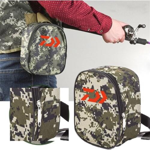 Camouflage Fishing Reel Mini Bag Pocket Fishing Tackle Pouch Case Outdoor Daiwa Pouch Case Outdoor Camping Fishing Storage Bag