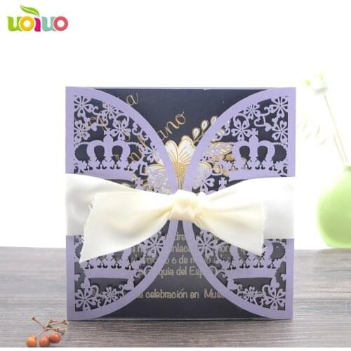 Best sell elegant vintage crown shape wedding invitation card laser cut wholesale price ethiopia wedding invitation card model