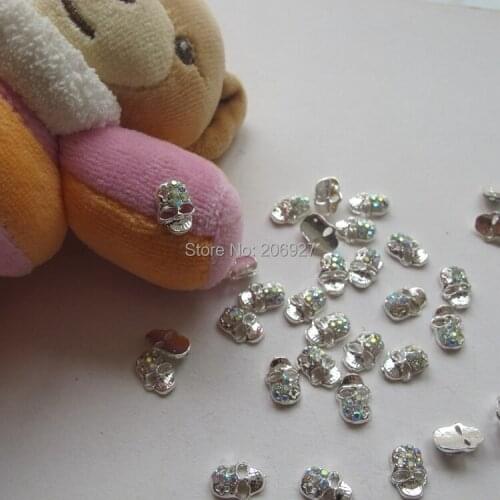 MD-273 10pcs Fancy AB Rhinestone Silver Skull Deco Metal Charms Metal Deco Charms Nail Art