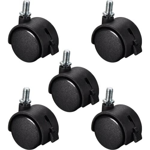 Uxcell Furniture Casters 1.5 Inch Nylon M8 x 15mm Threaded Stem Swivel Caster Wheels with Brake, 33lb Capacity Each Wheel, 5 Pcs
