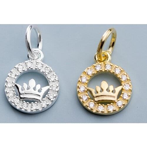 Trendy AAA Zircon Paved Round Crown Charms 8mm 925 Sterling Silver Ornament Pendant Components DIY Jewelry Making Birthday Gift