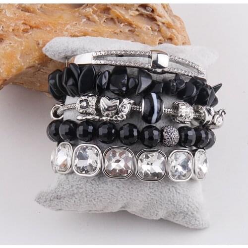 MD Fashion Bohemian Jewelry Accessory Black Silv Beaded Bracelet Charms Stack Bracelets Sets