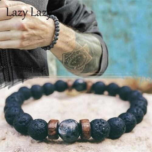Men Bracelet Natural Moonstone Bead Blackstone Tibetan Buddha Bracelet chakra Lava Stone Diffuser Bracelets Men Jewelry Gift