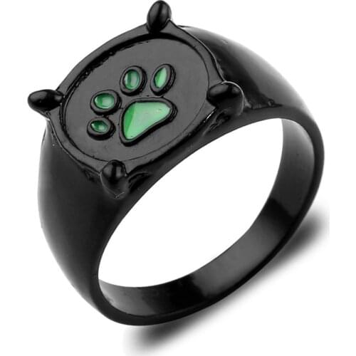 New Alloy Black Dripping Oil Dog Footprint Ring For Women Pattern Animal Ring Female Jewelry Ring Party Jewelry Gift Punk