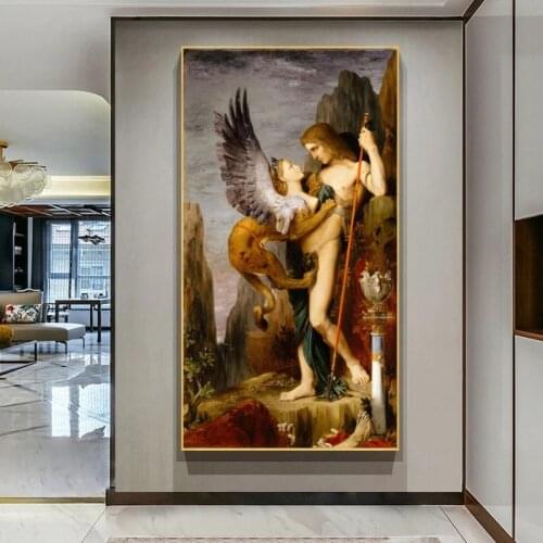 Oedipus and The Sphinx By Gustav Morrow Painting Prints on Canvas Wall Art Famous Painting Picture for Living Room Decor Cuadros