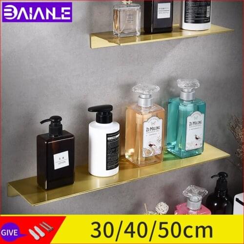Bathroom gold shower shelves aluminum 50cm storage rack wall mounted shower snap up holder shampoo storage hanging shelf