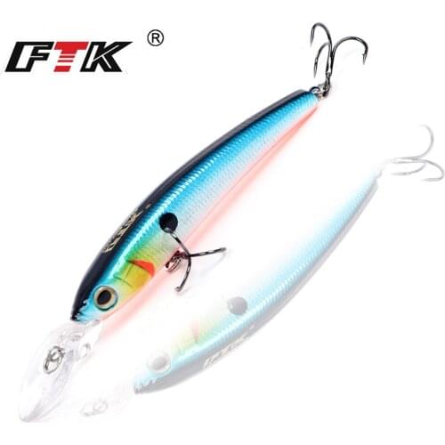FTK 1pc Fishing Lure 80mm 7g Fishing Bass Wobblers Pike Crank bait With Treble Hooks Hard Artificial Bait Laser Sinking Minnow
