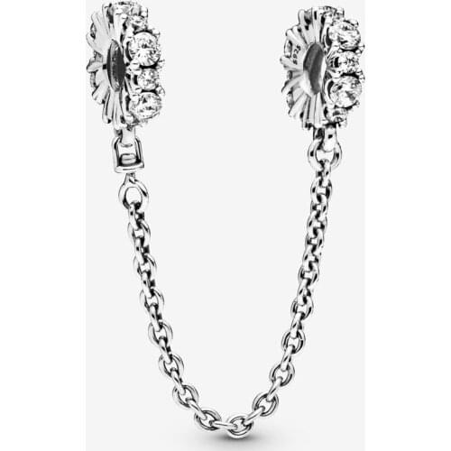 Clear Sparkling Safety Chain fit Lady Bracelets & Bangles Lady Gift Charm Authentic S925 DIY Jewelry