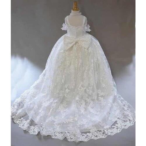 White Ivory Flower Girls Dresses Puffy Princess Ball Gowns Vintage Lace Girls Dresses For Wedding Girls Celebrity White Dresses