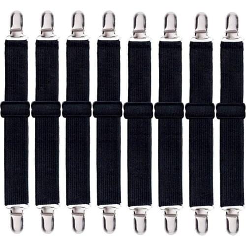 Adjustable Heavy Duty Bed Sheet (8 Pack), Cover Grippers Suspenders Holder Band Straps Clips Fasteners, Black