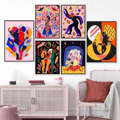 Nordic Abstract Vintage Lover Dancer Minimalist Wall Art Canvas Painting Posters And Prints Wall Pictures For Living Room Decor