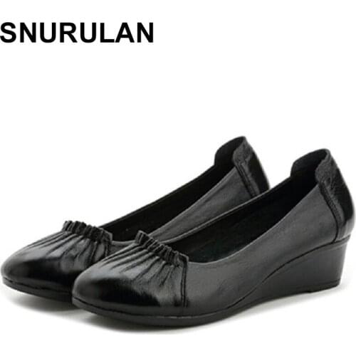 SNURULAN High Heels Women Genuine Leather Wedges Shoes Woman Fashion Casual Pumps Single Shoes Plus Size Female Work shoesE617