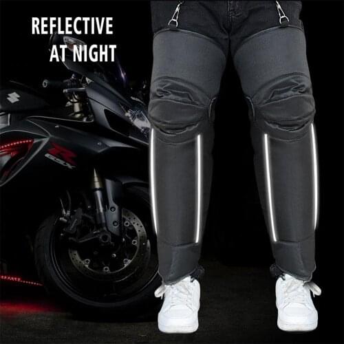 Motorcycle Knee Protector Cold Resistant Warm Knee Pads with Waterproof Reflective Strip PU Leather Winter Thick Knee Guard Kit