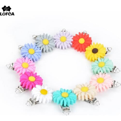 LOFCA 3cs/lot Siliocne Daisy Pacifier Clip Flower Silicone beads Teething Soother Holder Baby Accessories Tools Multi Colors