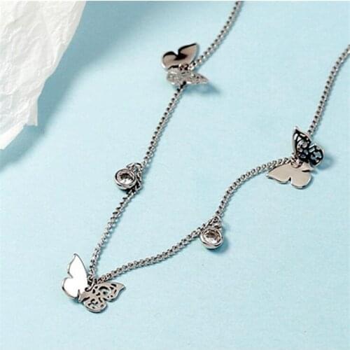 Trendy 925 Sterling Silver Hollow Elegant Butterfly INS Zircon Pendant Clavicle Chain Vintage Jewelry Necklace for Women SN114