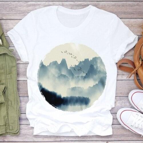 Energy Mountain Print Harajuku Top Women T-shirt Casual Ladies Basic O-collar Short Sleeved Women T-shirt Girl,Drop Ship