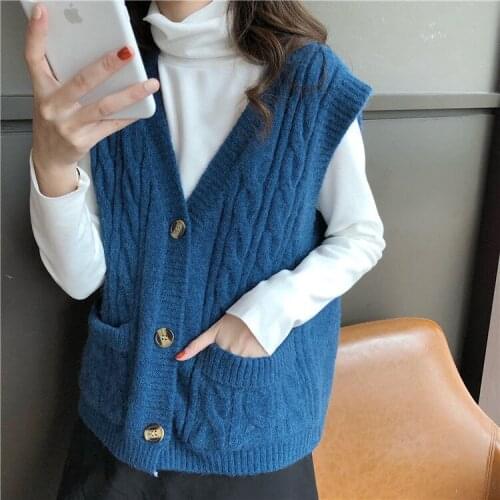 Jacket Vest Sweater Coat Womens Autumn Winter V-neck Sleeveless Short Vest Knitted Cardigan Month Chaleco Mujer