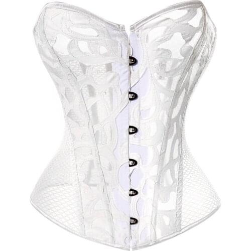 XS-6XL Womens Lace Overbust Boned Corset Bustier Padded Cup Lingerie Body Shaper