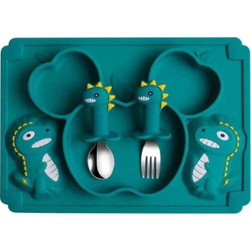 1 Set Of Baby Silicone Tableware Dish Plate Baby Dinner Plate Fork Spoon Set For Dinner Baby Home