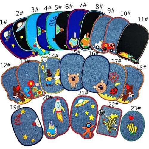 1PCS DIY Jeans Patch Iron On Denim Cartoon Patch Embroidered Repair Elbow Knee Patches For Children Clothes Sewing Craft Gifts