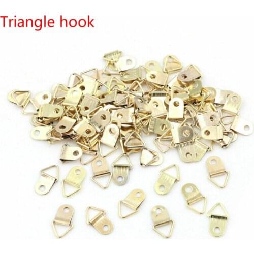 100 gold 10x22mm triangle D-ring hooks, oil painting frame hangers, art work photo wall hooks, used for painting and frame hooks