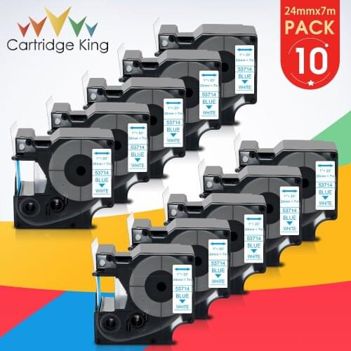 10PK 24mm Compatible for D1 Labels Tape DYMO 53714 Blue on White Cassette Cartridge for Dymo LabelWriter 450 twin turbo Maker