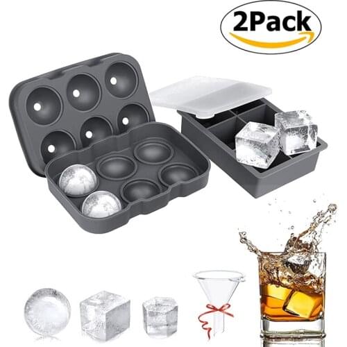 2 Pack Large Size 6 Cell Ice Cube Silicone Cube Maker Form Cake Pudding Chocolate Molds Easy to Remove Ice Trays Fade Resistant