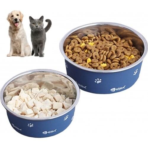2021 New Pet Bowls Double Layer Small Dog Food Water Feeder Stainless Steel Pet Drinking Dish Feeder Cat Puppy Feeding Supplies