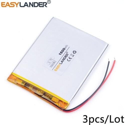 3pcs /Lot 3.7v lithium Li ion polymer rechargeable battery 306082 1600mAh For GPS PSP DVD PAD e-book tablet pc power bank Naptop